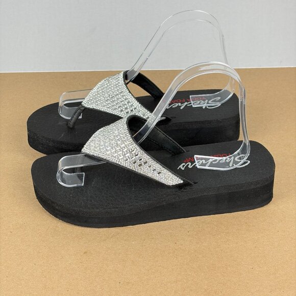 Skechers Shoes - Skechers Cali Vinyasa Yoga Foam Platform Thong Sandals Womens 8 Jeweled Silver
